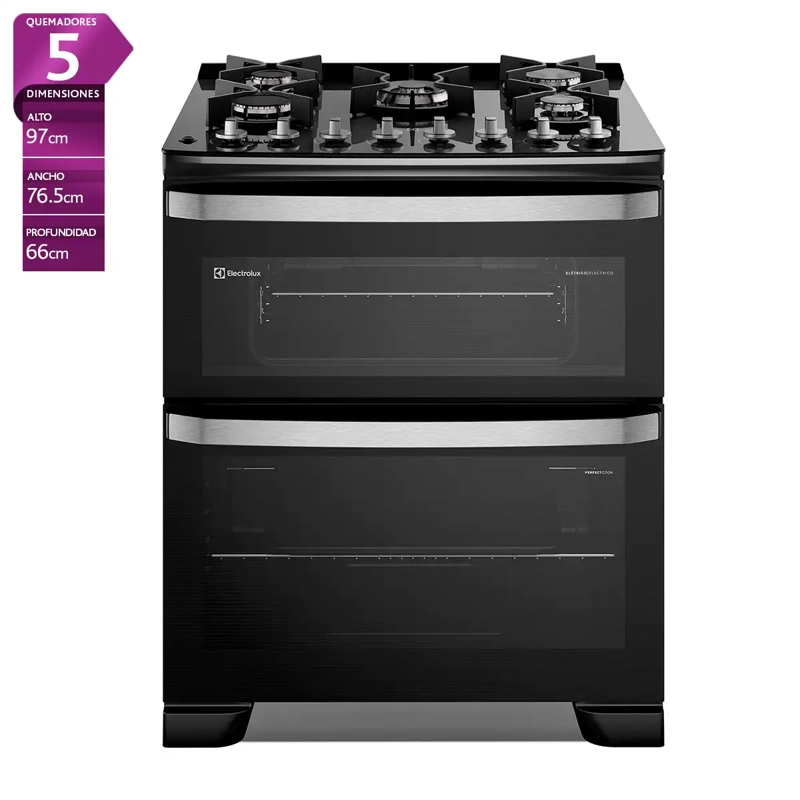 COCINA A GAS ELECTROLUX F5EDB 5 PLATOS DOBLE HORNO NEGRO - 1
