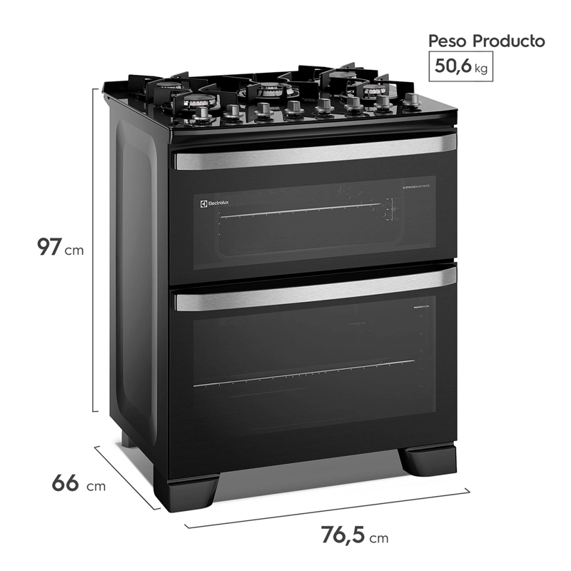 COCINA A GAS ELECTROLUX F5EDB 5 PLATOS DOBLE HORNO NEGRO - 4