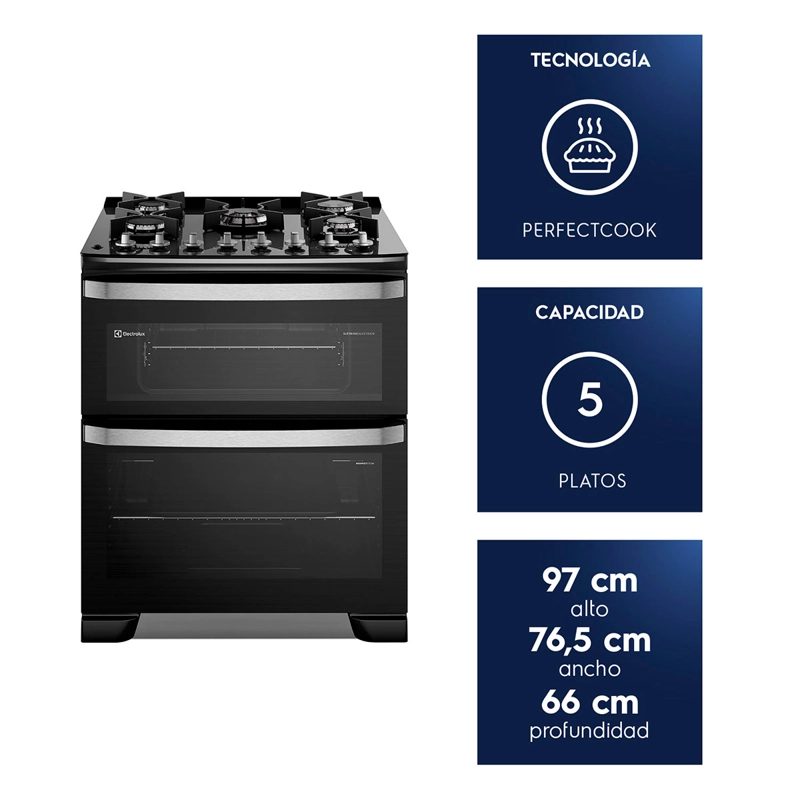 COCINA A GAS ELECTROLUX F5EDB 5 PLATOS DOBLE HORNO NEGRO - 7