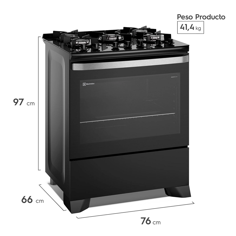 COCINA A GAS ELECTROLUX F5EPB 5 PLATOS NEGRO - 4