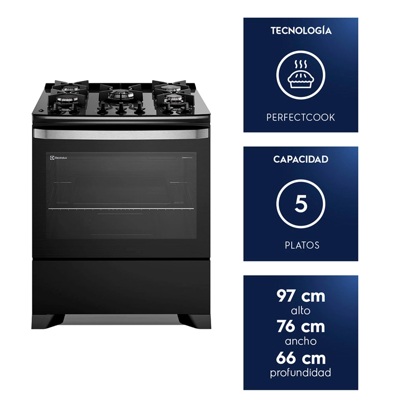 COCINA A GAS ELECTROLUX F5EPB 5 PLATOS NEGRO - 7