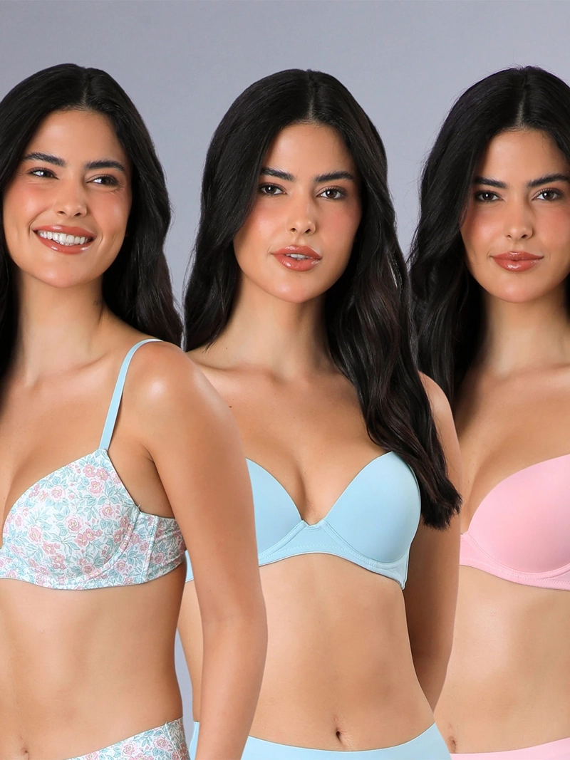PACK X3 SOSTÉN MUJER FLORES BALCONET PUSH UP