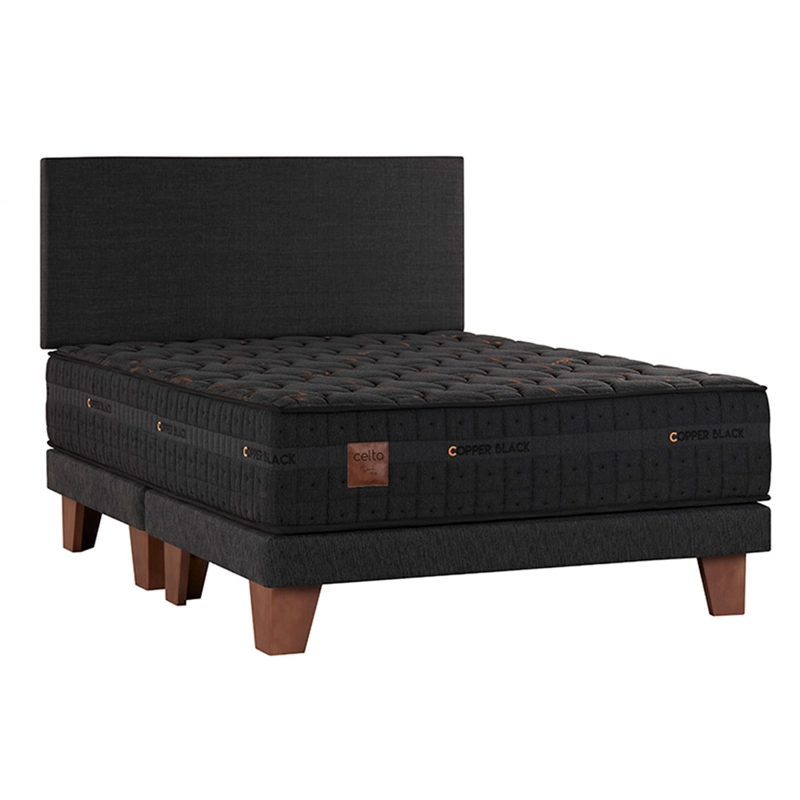 CAMA EUROPEA CELTA COPPER BLACK 2 PLAZAS + RESPALDO - 1