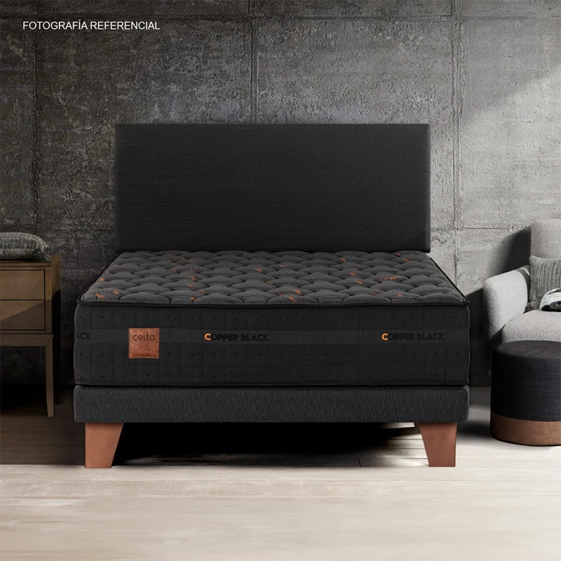CAMA EUROPEA CELTA COPPER BLACK 2 PLAZAS + RESPALDO - 6