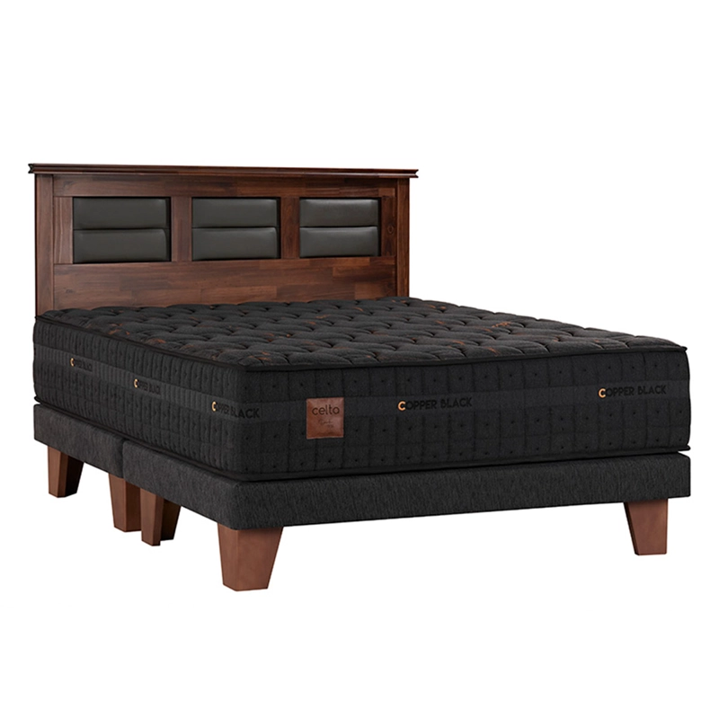 CAMA EUROPEA CELTA COPPER BLACK 2 PLAZAS + RESPALDO VILLARREAL - 1