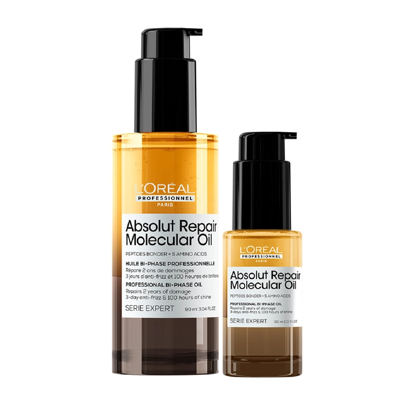 DÚO LOREAL PROFESSIONNEL ABSOLUT REPAIR MOLECULAR ACEITE 9ML Y MINI ACEITE 30ML - 1