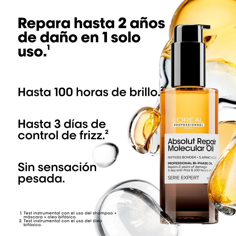 DÚO LOREAL PROFESSIONNEL ABSOLUT REPAIR MOLECULAR ACEITE 9ML Y MINI ACEITE 30ML - 2