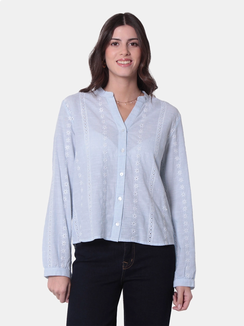 BLUSA MUJER WADO'S EMBRPOIDERY MANGA LARGA ABOTONADA ESCOTE  V - 1