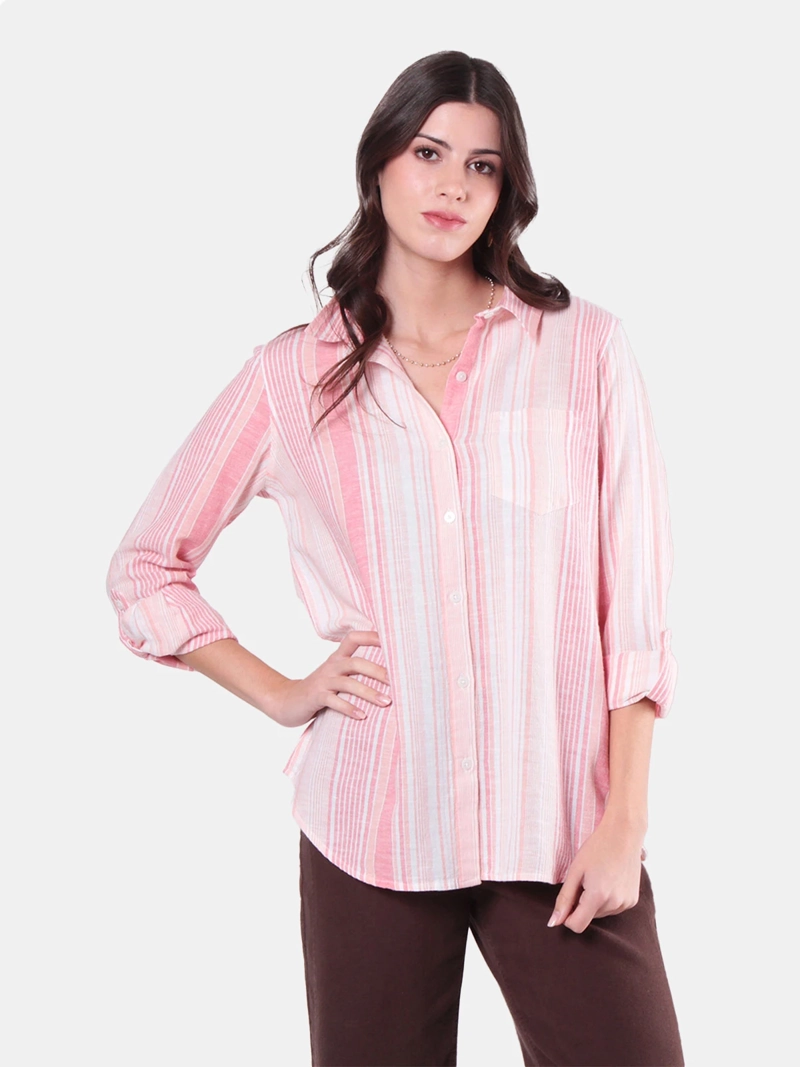 BLUSA MUJER WADO'S MANGA LARGA LISTADA ABOTONADA - 1