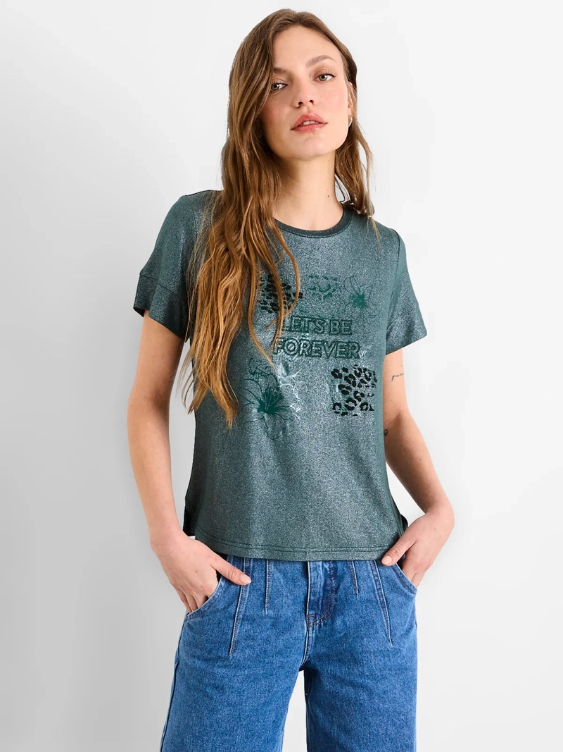 POLERA MUJER IO MANGA CORTA ESTAMPADA - 1