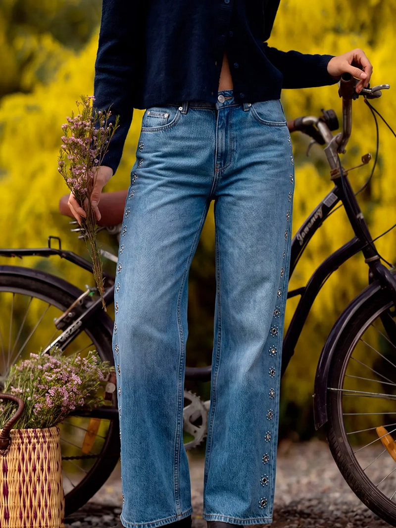 JEANS MUJER RAINDOOR ALGODÓN FLORES TACHAS - 1