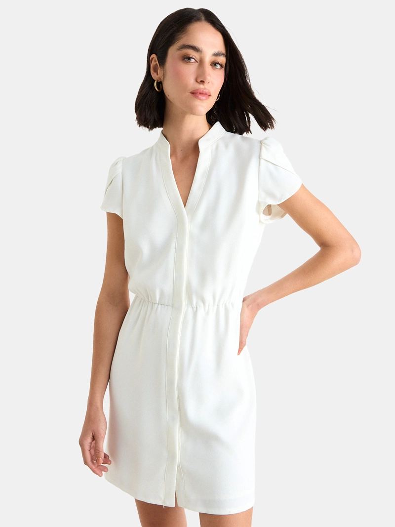 VESTIDO MUJER ASH CUELLO MAO ESCOTE EN V MANGAS TULIPÁN CINTURA ELÁSTICA