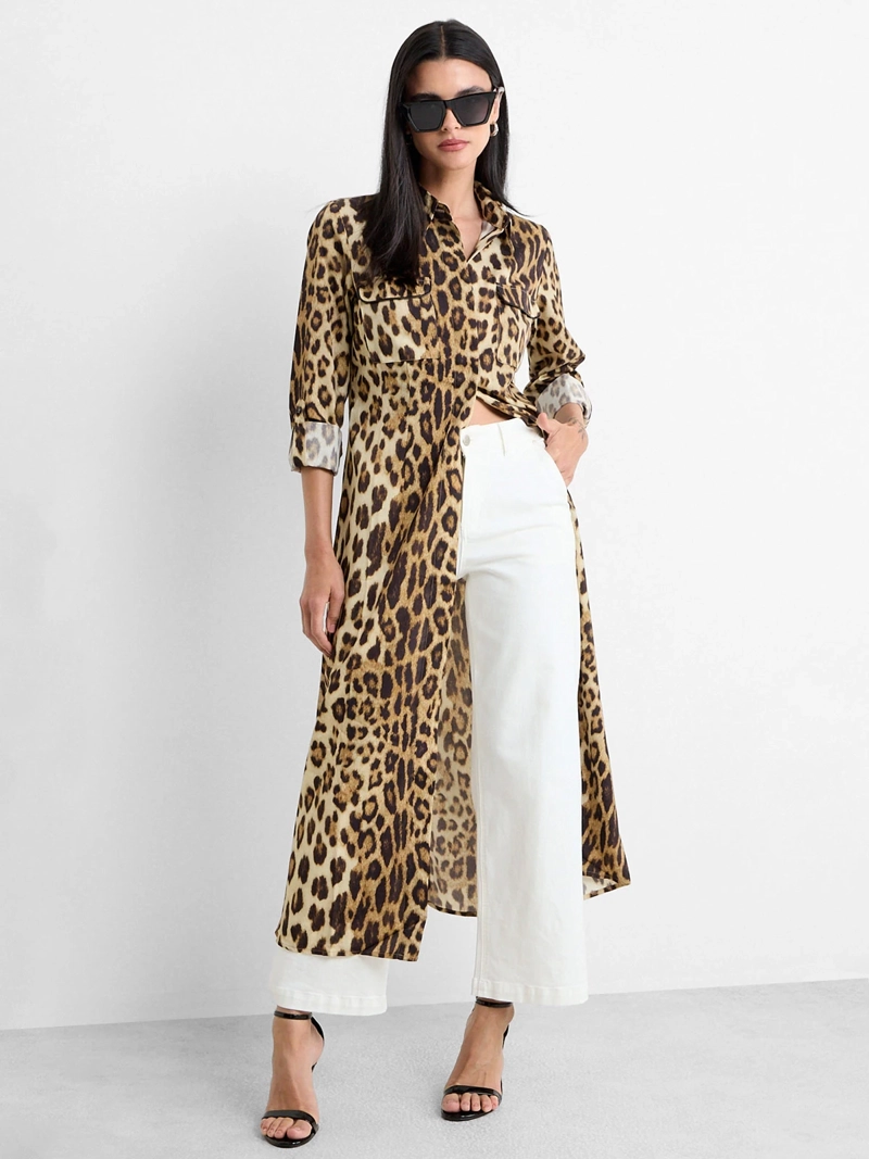 VESTIDO MUJER ASH CAMISERO ESTAMPADO ANIMAL PRINT MIDI CUELLO CLÁSICO - 5