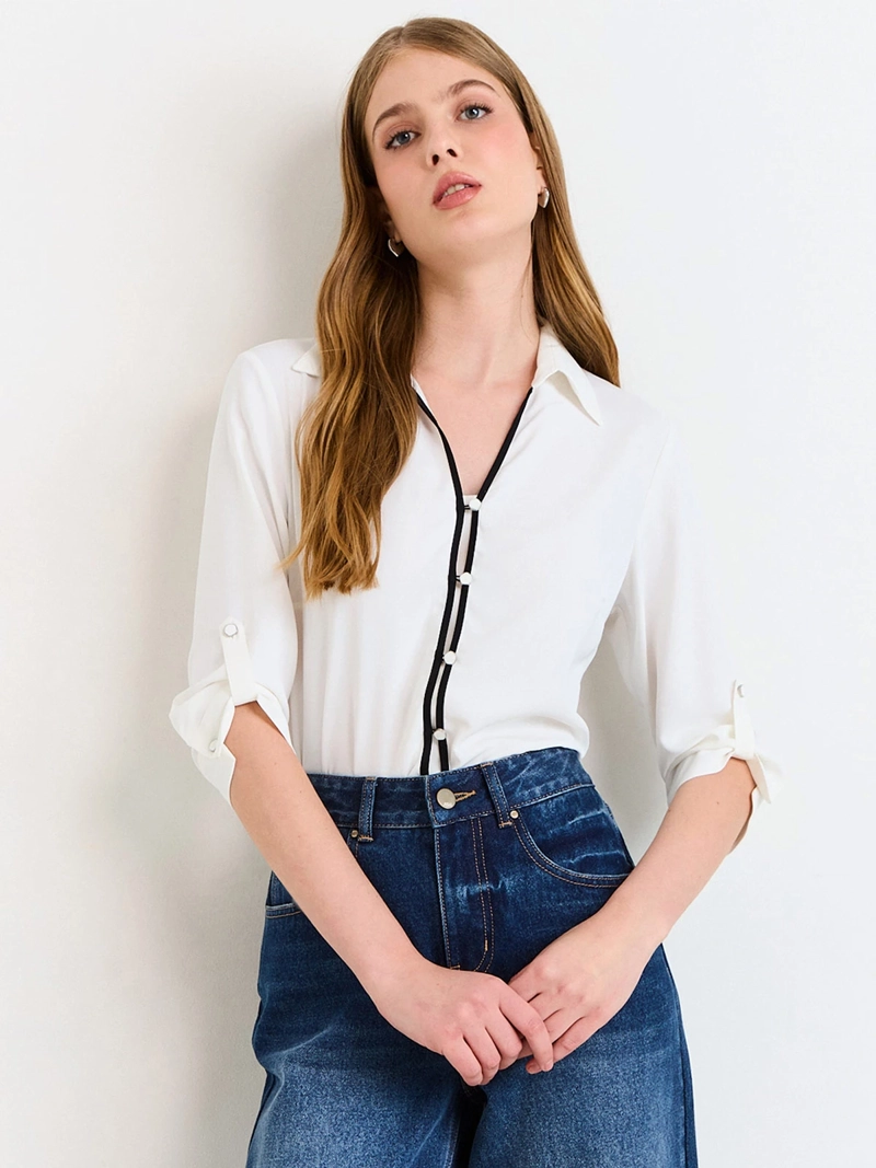 BLUSA MUJER ASH ESCOTE EN V MANGA 3/4 - 1
