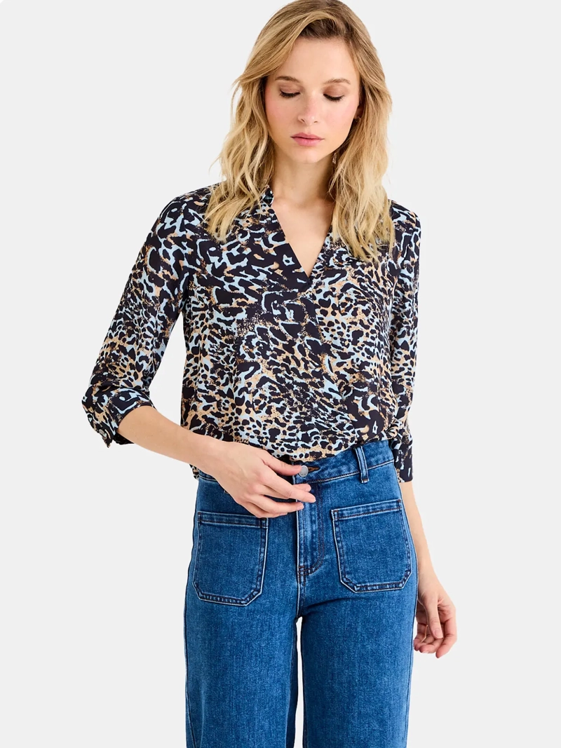 BLUSA MUJER ASH MANGA 3/4 PRINT ESCOTE EN V