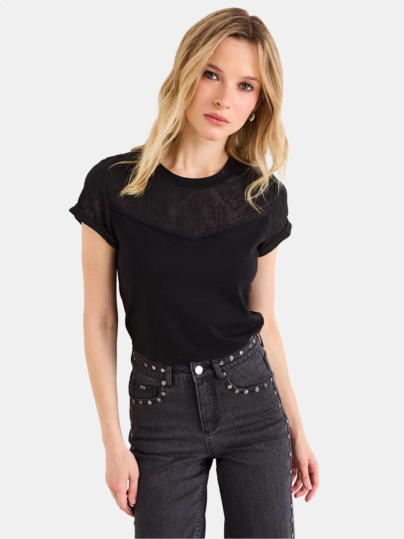 POLERA MUJER ASH MANGA CORTA ESCOTE REDONDO TEXTURA FLORAL - 1