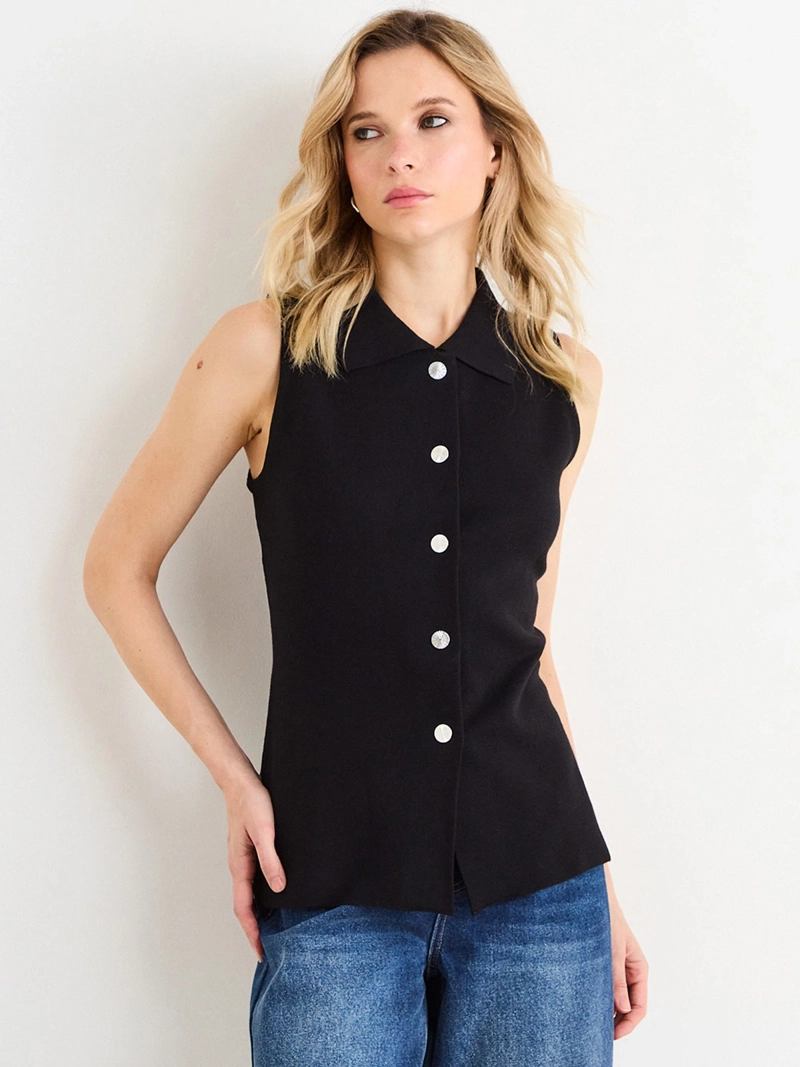 VEST MUJER ASH CUELLO CLÁSICO TEXTURA ACANALADA