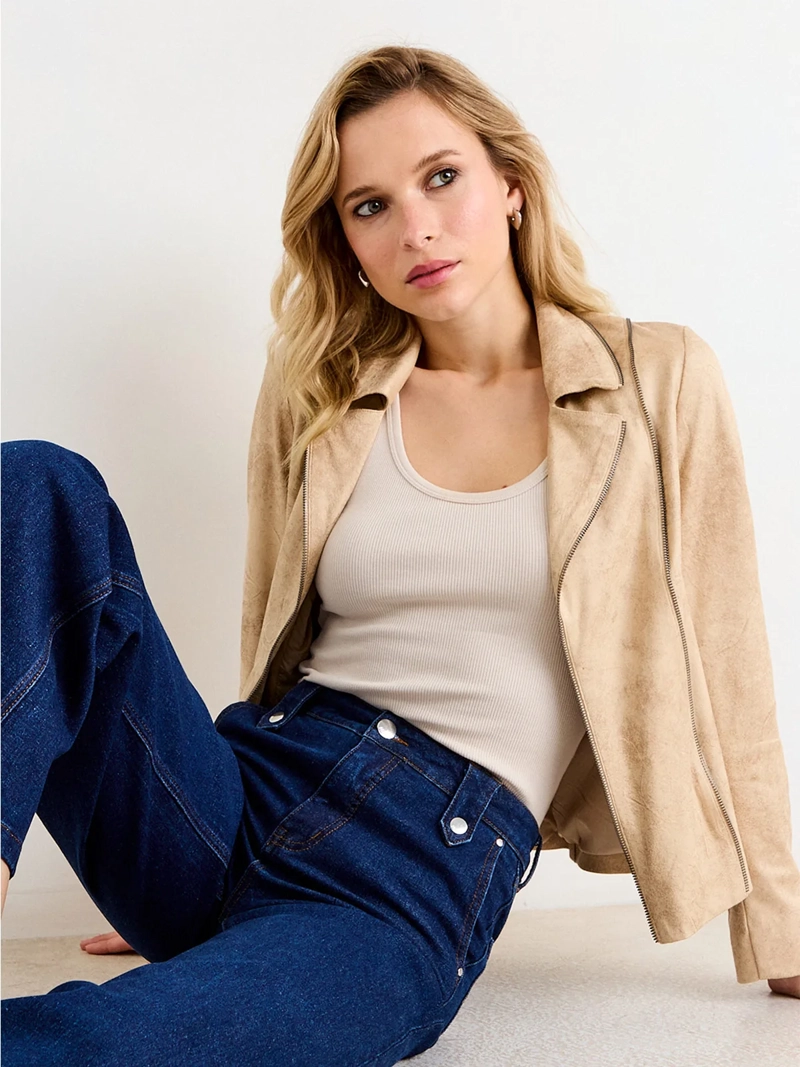 CHAQUETA MUJER ASH SUEDE EFECTO CRAQUELADO FORADA BOLSILLOS OCULTOS - 1