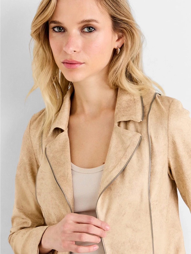 CHAQUETA MUJER ASH SUEDE EFECTO CRAQUELADO FORADA BOLSILLOS OCULTOS - 3