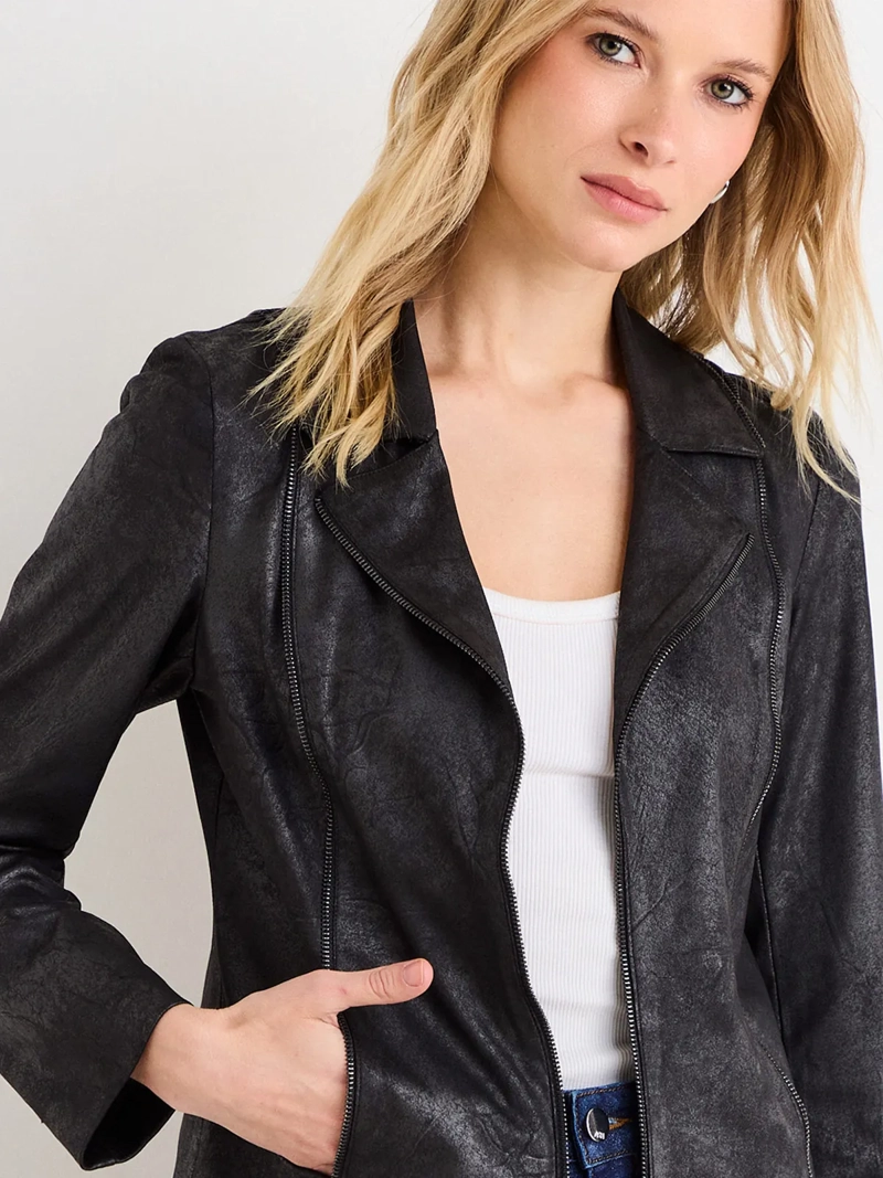 CHAQUETA MUJER ASH SUEDE EFECTO CRAQUELADO FORADA BOLSILLOS OCULTOS - 3