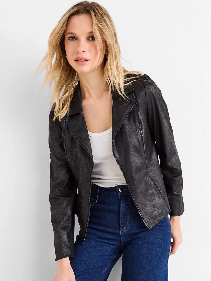 CHAQUETA MUJER ASH SUEDE EFECTO CRAQUELADO FORADA BOLSILLOS OCULTOS - 1