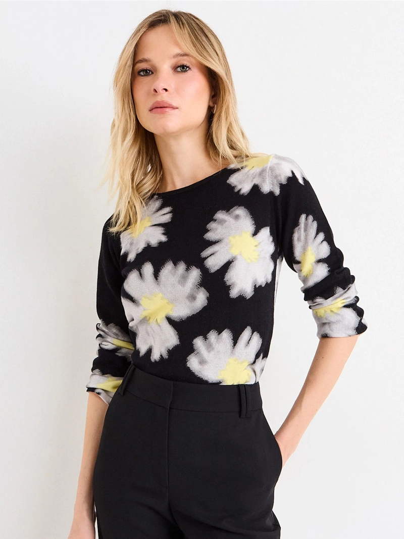 SWEATER MUJER ASH ALGODÓN ESCOTE REDONDO MANGA CORTA FLORAL
