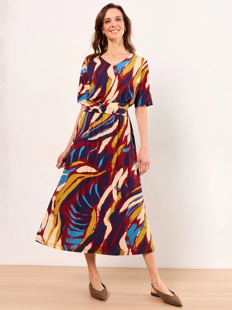 VESTIDO MUJER MA GRIFFE ESTAMPADO ESCOTE EN V