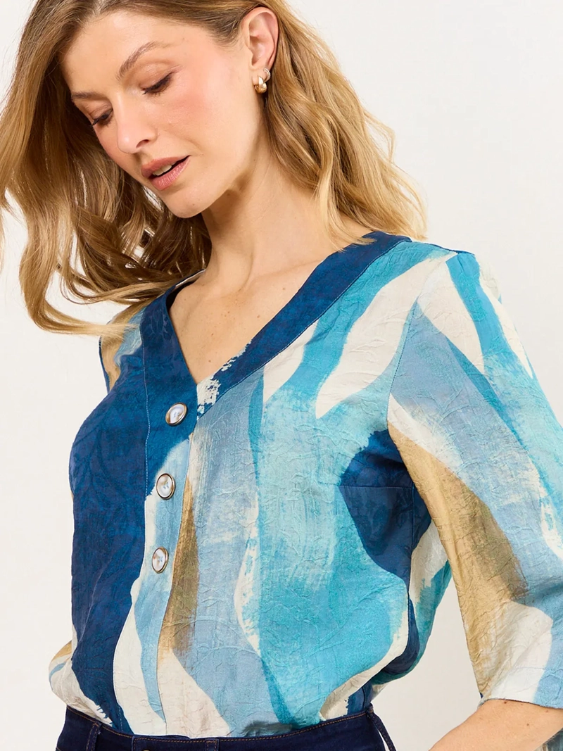 BLUSA MUJER MA GRIFFE ESCOTE EN V MANGAS KIMONO ESTAMPADA - 3