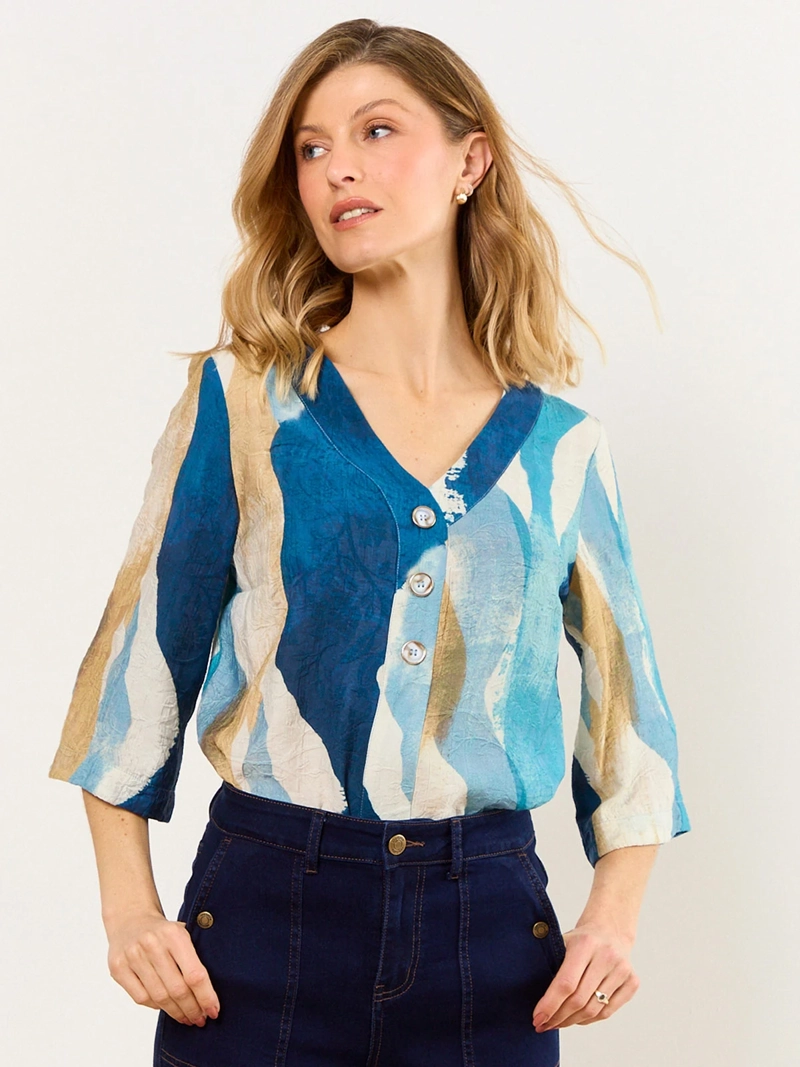 BLUSA MUJER MA GRIFFE ESCOTE EN V MANGAS KIMONO ESTAMPADA - 1