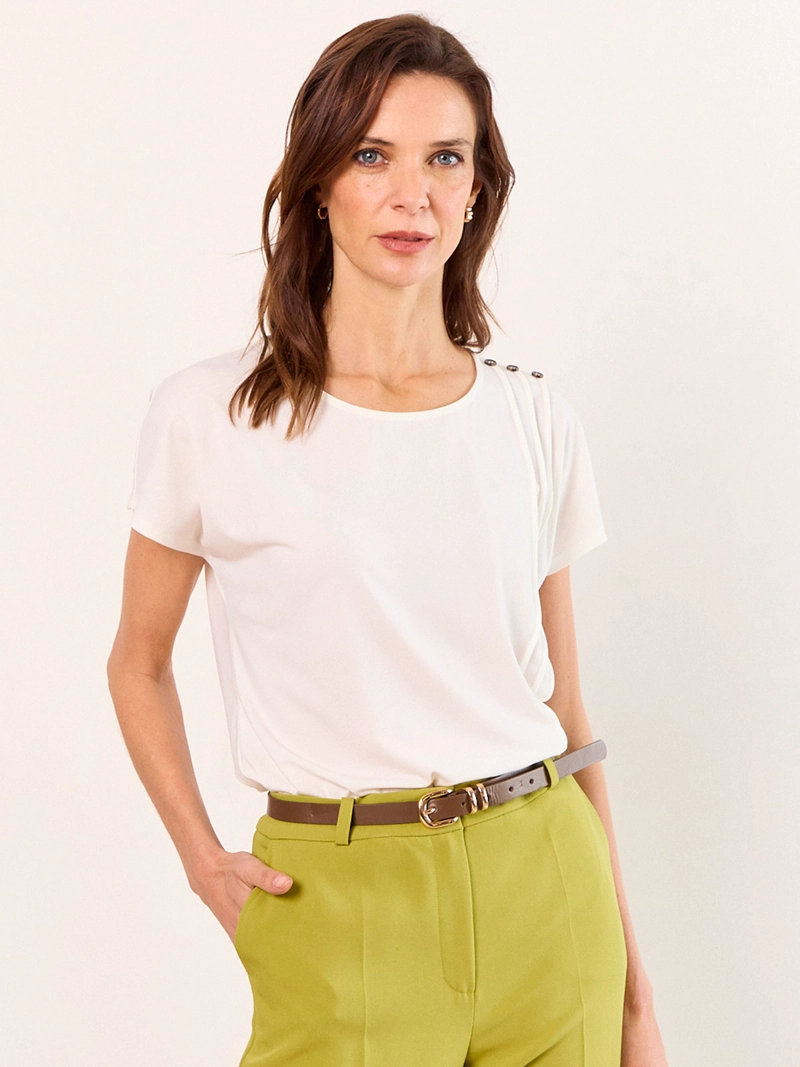POLERA MUJER MA GRIFFE MANGA CORTA PLISADOS
