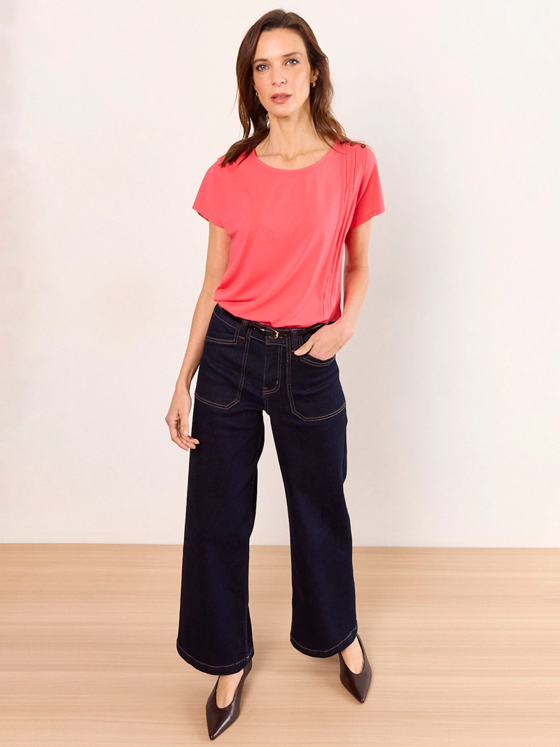 POLERA MUJER MA GRIFFE CUELLO REDONDO MANGA CORTA PLISADOS - 4