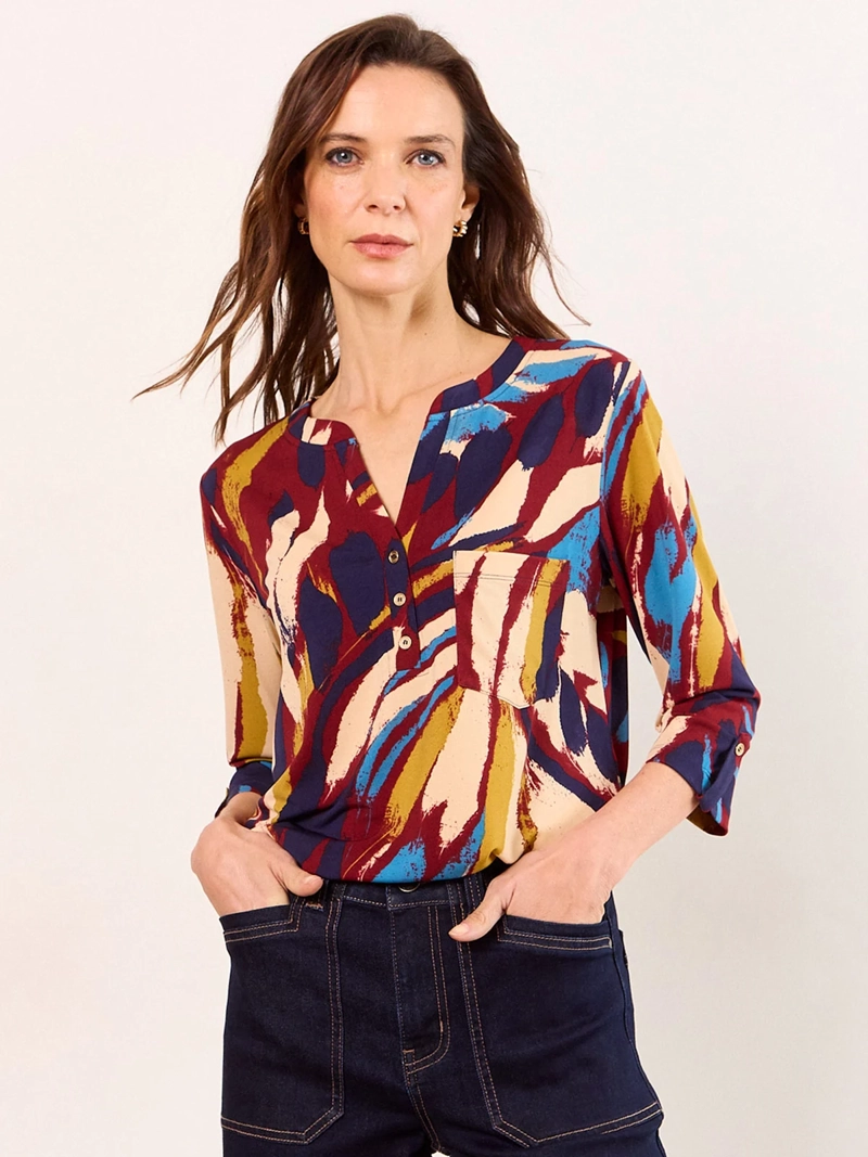 POLERA MUJER MA GRIFFE CUELLO MAO ESTAMPADO BOLSILLO