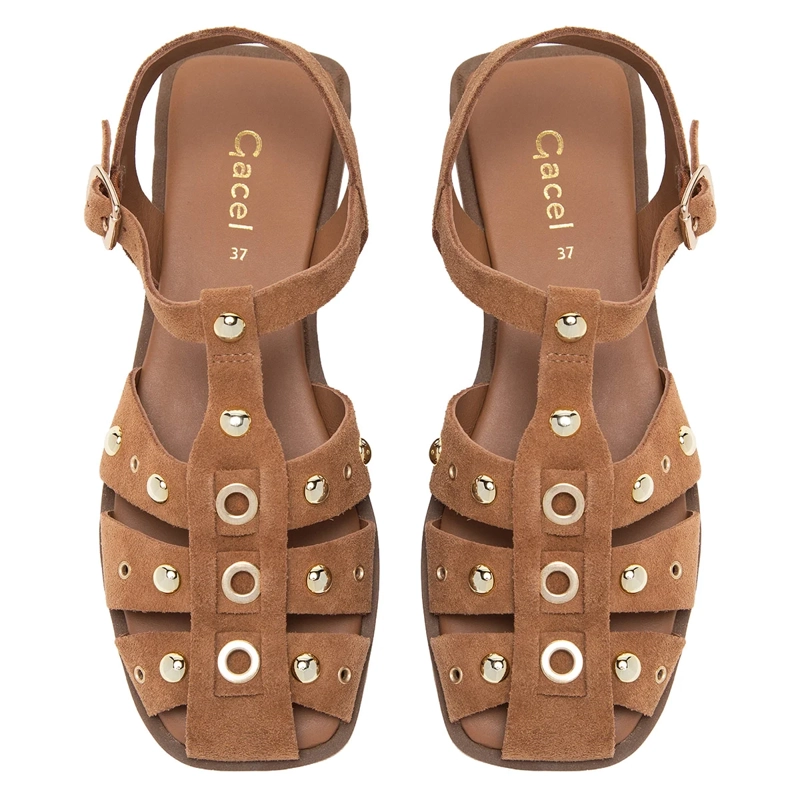SANDALIAS MUJER GACEL CAMEL KARI CUERO - 3
