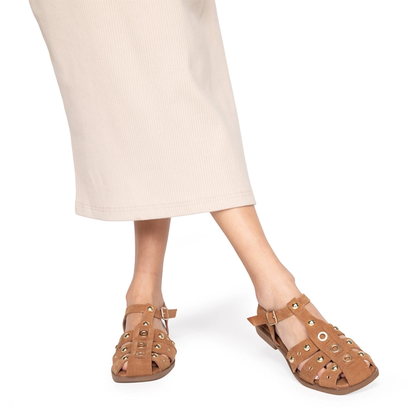 SANDALIAS MUJER GACEL CAMEL KARI CUERO - 7