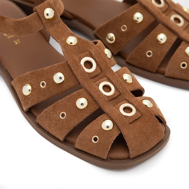 SANDALIAS MUJER GACEL CAMEL KARI CUERO - 5