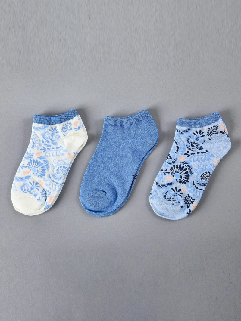 PACK X3 CALCETINES MUJER FLORES ALGODÓN CORTO - 1
