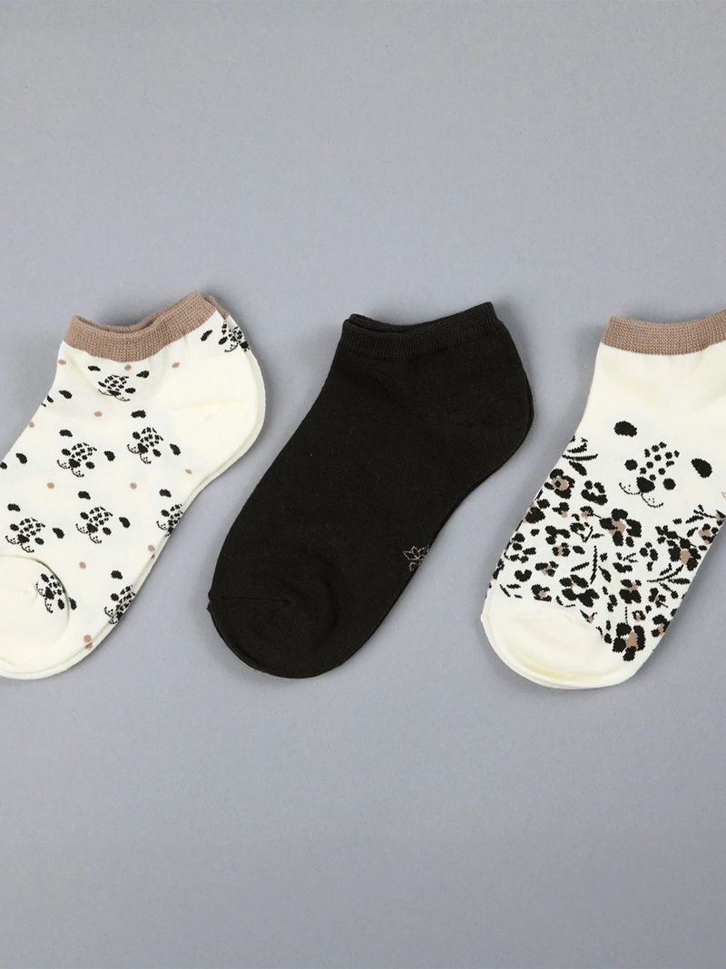 PACK X3 CALCETINES MUJER FLORES ALGODÓN CORTO ANIMALITO - 1