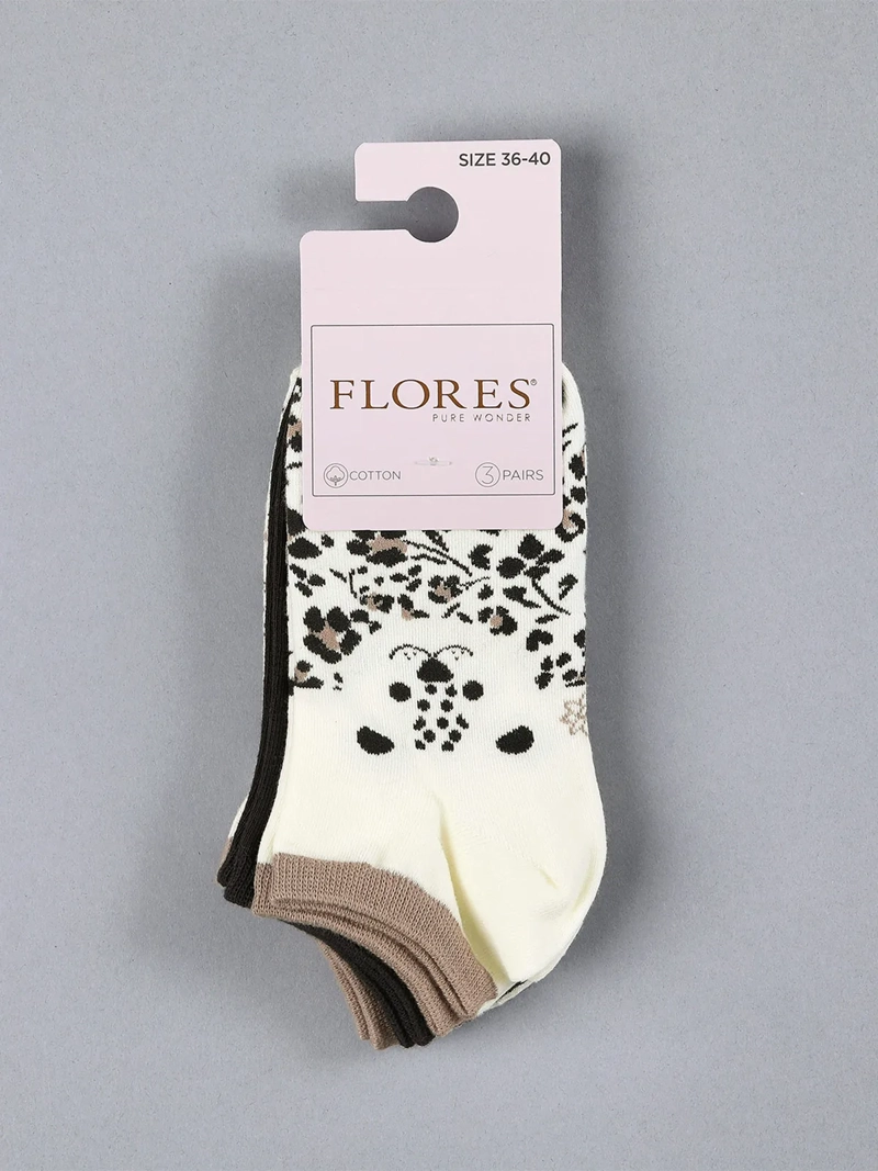 PACK X3 CALCETINES MUJER FLORES ALGODÓN CORTO ANIMALITO - 2