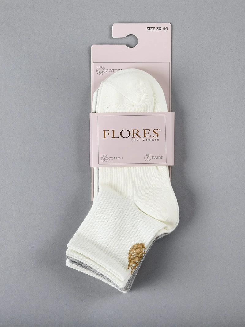 PACK X3 CALCETINES MUJER FLORES ALGODÓN QUARTER - 2