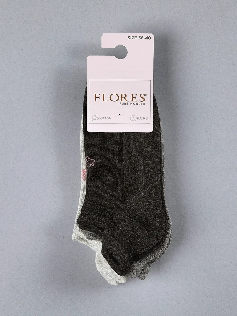 PACK X3 CALCETINES MUJER FLORES ALGODÓN CORTO - 2