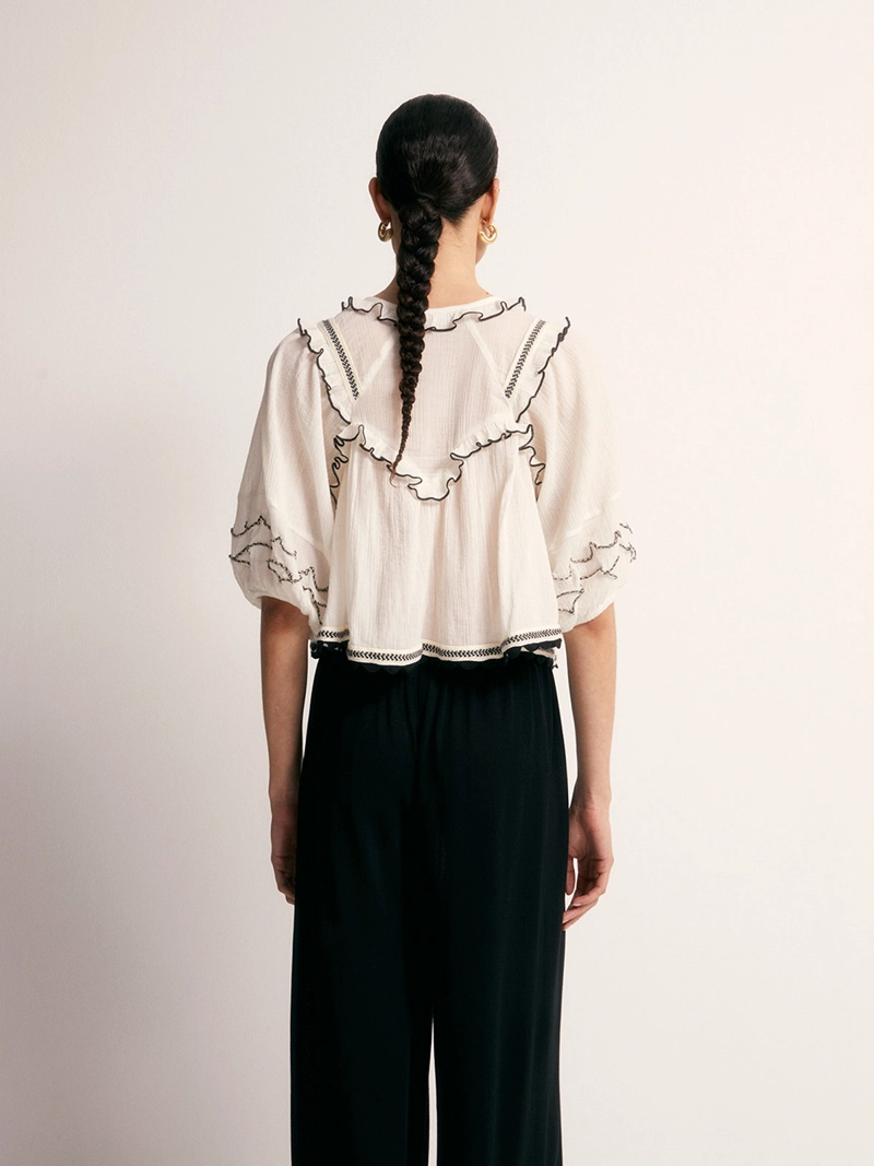BLUSA MUJER SFERA ALGODÓN BORDADO - 4
