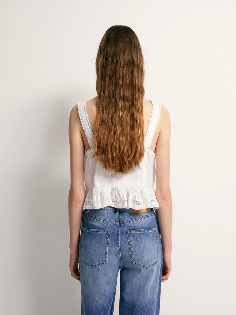 BLUSA MUJER SFERA ALGODÓN ENCAJE TIRAS - 3