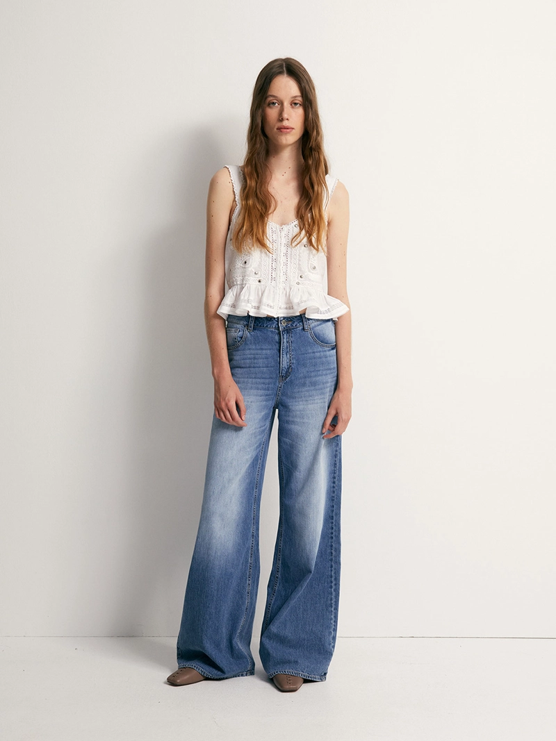 BLUSA MUJER SFERA ALGODÓN ENCAJE TIRAS - 1