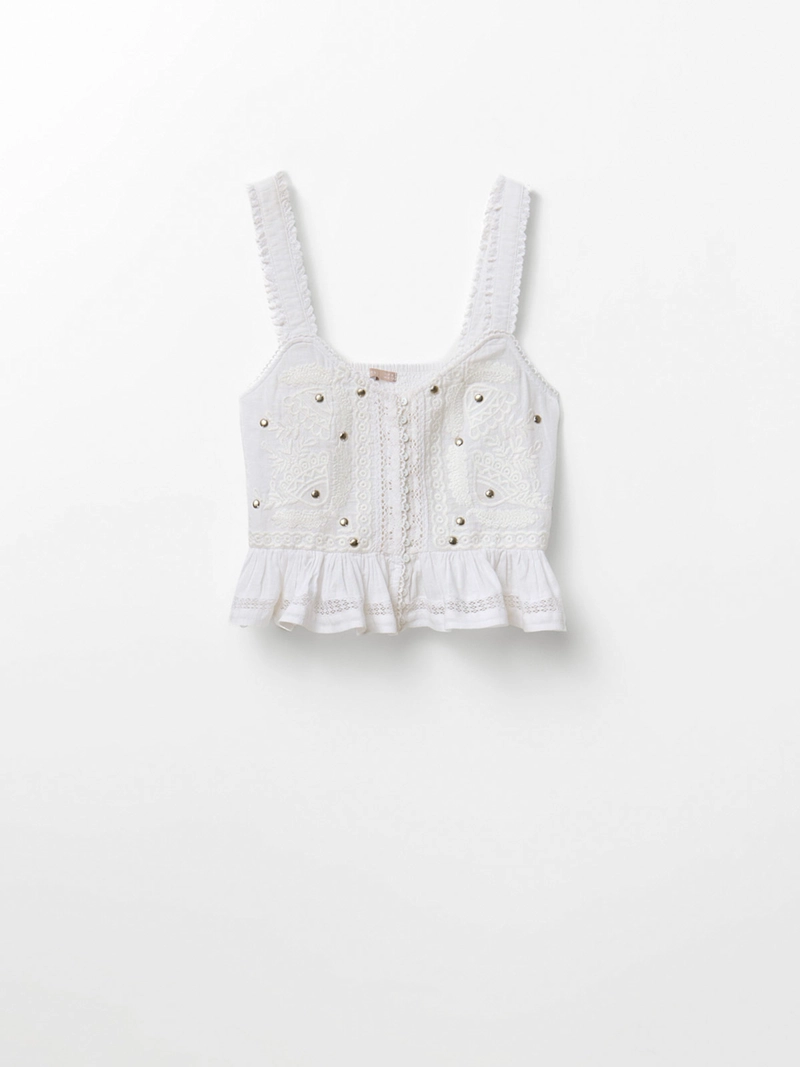 BLUSA MUJER SFERA ALGODÓN ENCAJE TIRAS - 5
