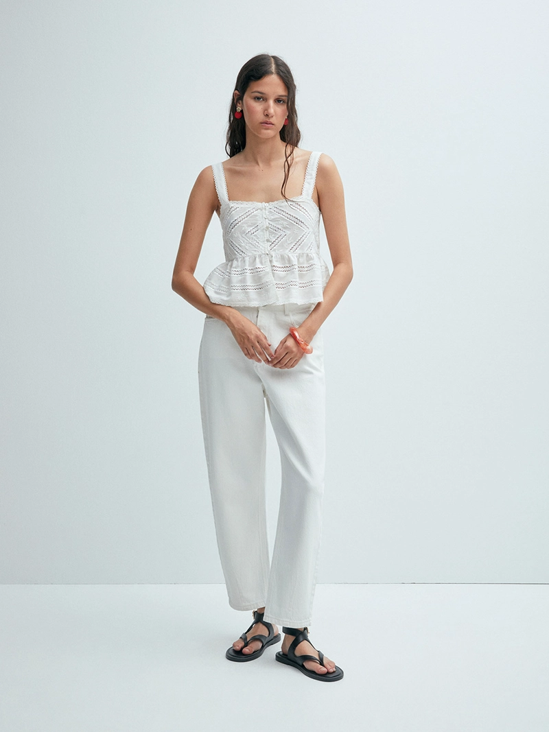 BLUSA MUJER SFERA ALGODÓN ENCAJE TIRAS - 2