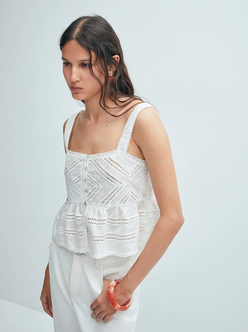 BLUSA MUJER SFERA ALGODÓN ENCAJE TIRAS - 4