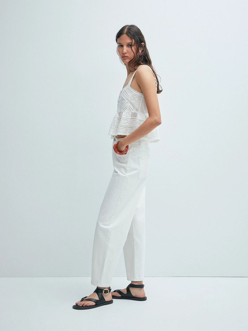 BLUSA MUJER SFERA ALGODÓN ENCAJE TIRAS - 5