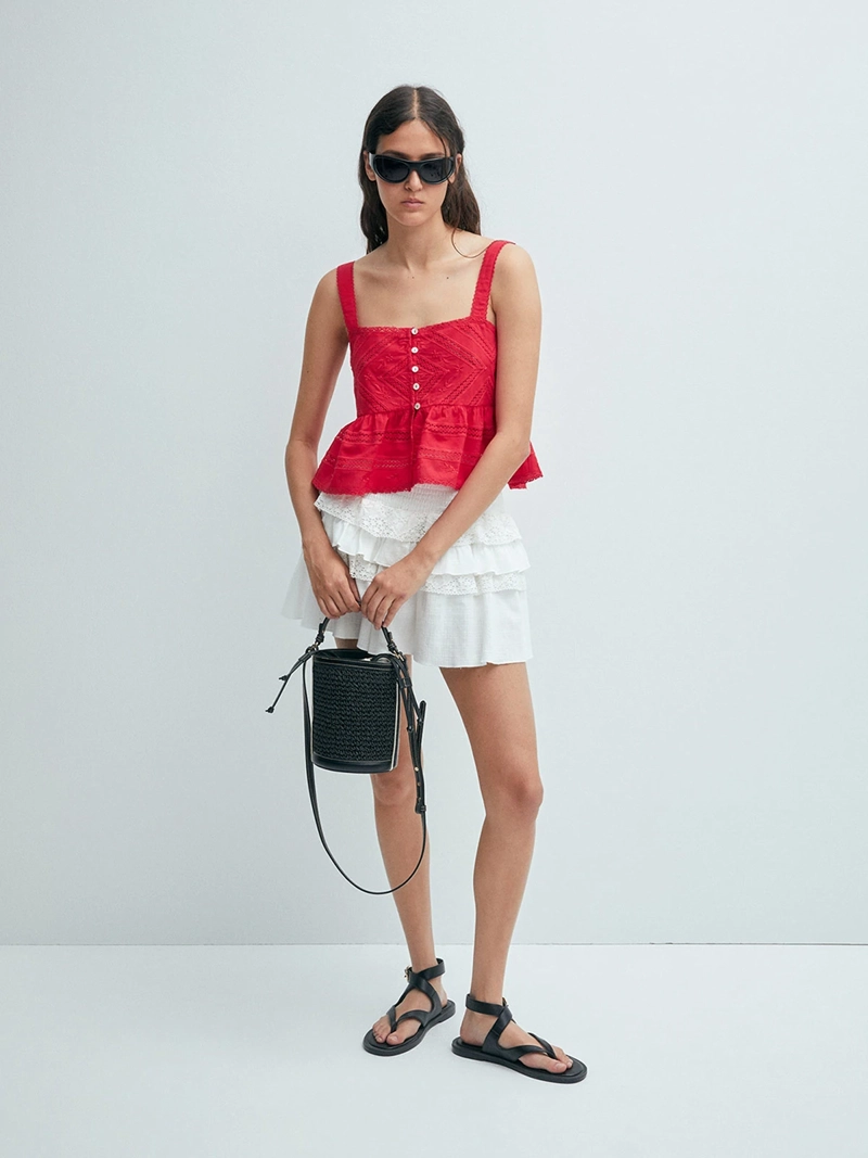 BLUSA MUJER SFERA ALGODÓN ENCAJE TIRAS