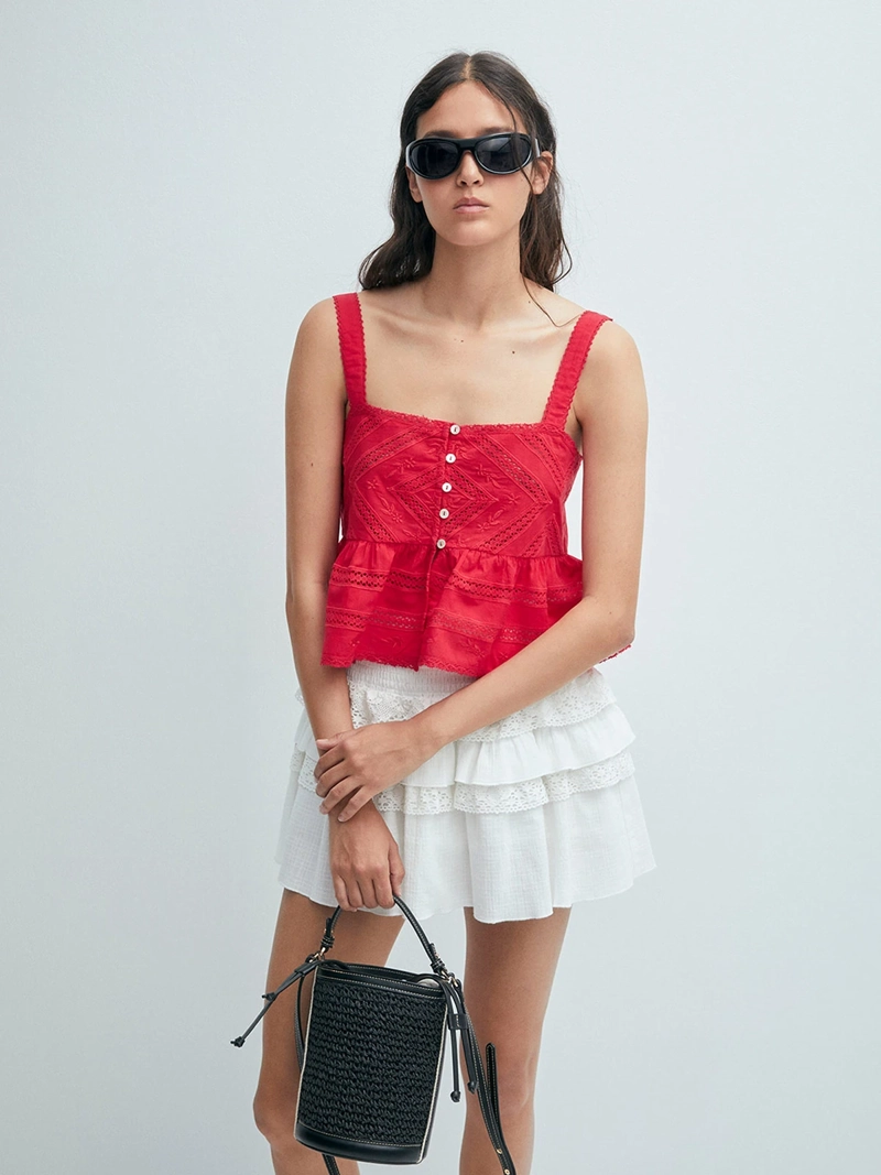 BLUSA MUJER SFERA ALGODÓN ENCAJE TIRAS - 2