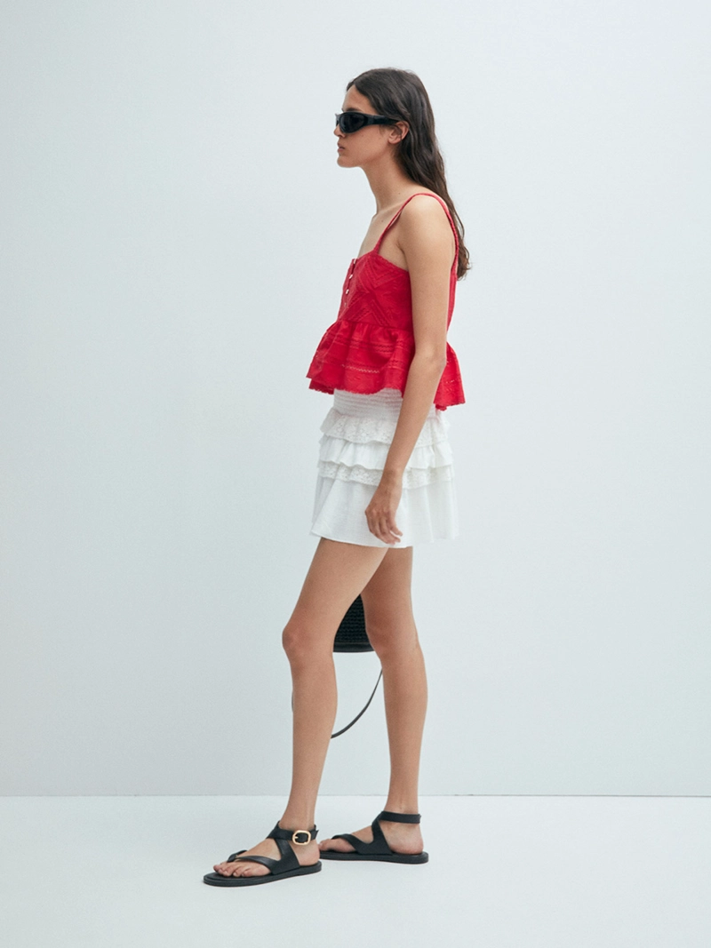 BLUSA MUJER SFERA ALGODÓN ENCAJE TIRAS - 3